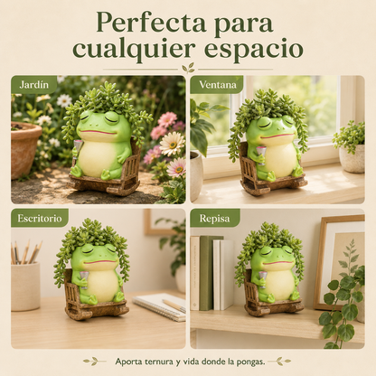 Potchi Rana en jardín, ventana, escritorio y repisa